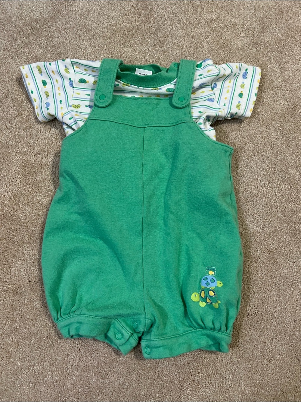 Vintage 90s Tykes Carter’s Turtle Matching Overalls Set size 6-9 months